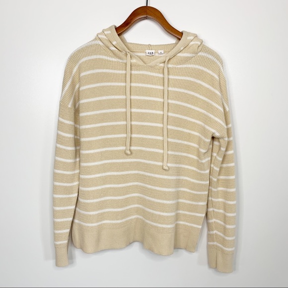 Gap Beach Hoodie Sweater, Tan and White Stripe, Size Medium - Picture 1 of 4